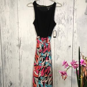 Nine West Black/Multicolor Maxi Dress Sz 14 NWT